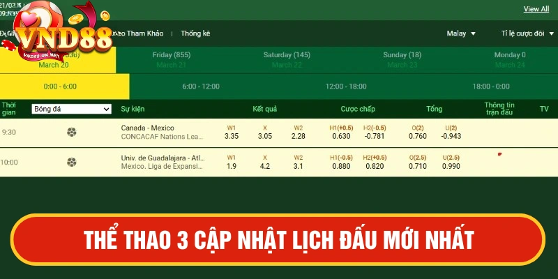 Lịch sử thi đấu Thể thao 3